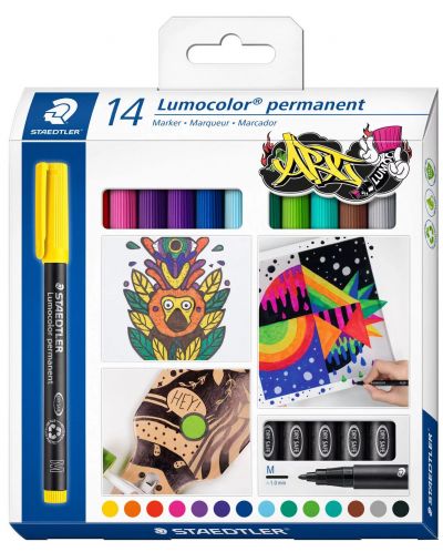 Markere permanente Staedtler Lumocolor - 317, 14 culori - 1