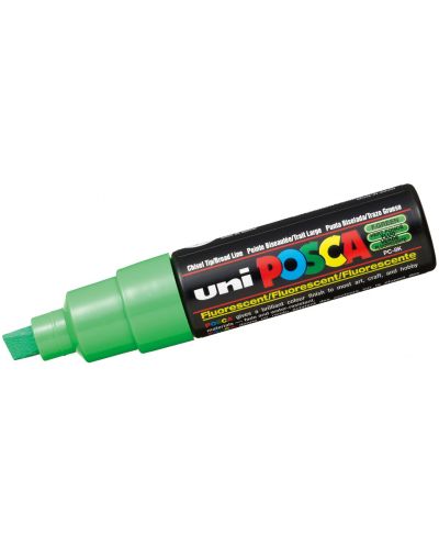 Marker permanent cu un varf tesit Uni Posca - PC-8K, 8 mm, verde fluorescent - 1