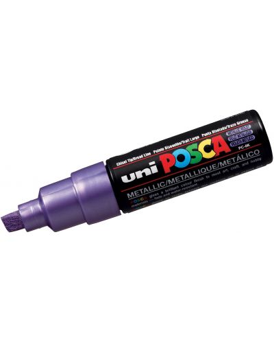 Marker permanent cu un varf tesit Uni Posca - PC-8K F, 8 mm, violet metalic - 1