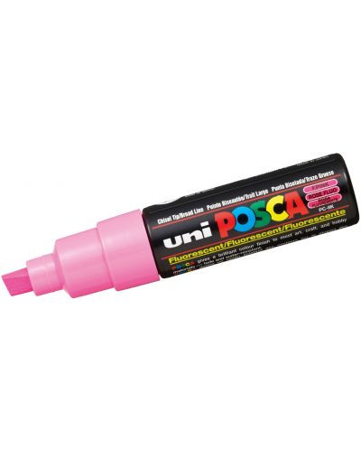 Marker permanent cu un varf tesit Uni Posca - PC-8K, 8 mm, roz fluorescent - 1
