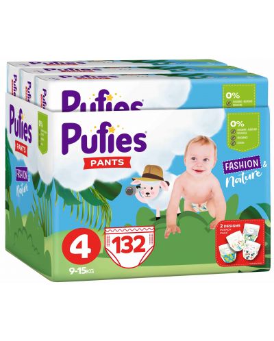 Scutece chilotei Pufies Pants Fashion & Nature 4, 132 buc. - 1