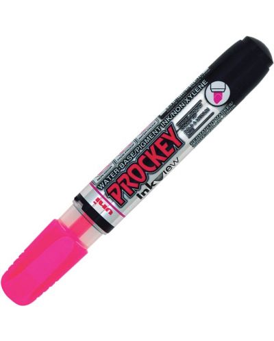 Marker permanent Uni Prockey - PM-225F, varf rotund si conic, 1,4-2,0 mm si 3,7 mm, roz fluorescent - 1