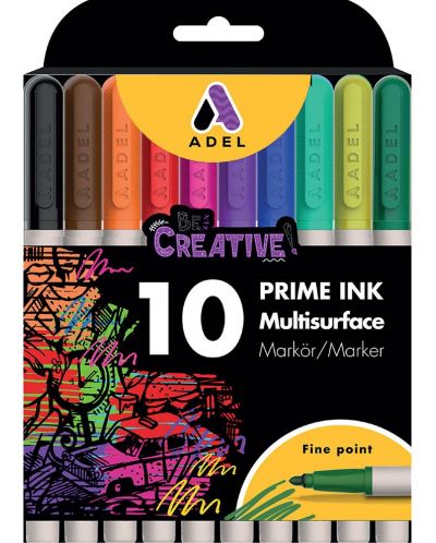 Markere permanente Adel Prime Ink - 10 culori - 2