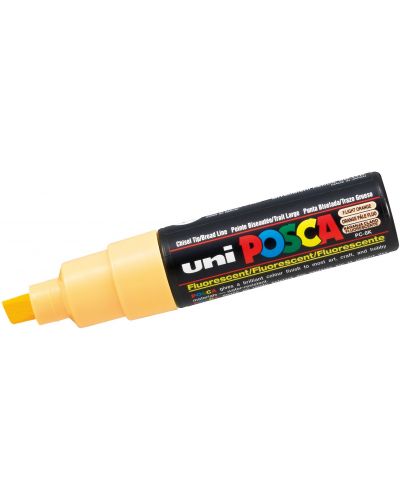 Marker permanent cu un varf tesit Uni Posca - PC-8K, 8 mm, portocaliu stralucitor fluorescent - 1