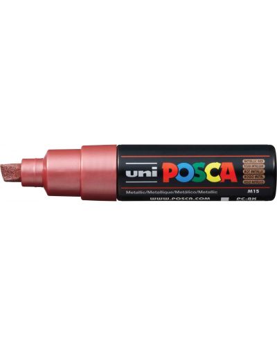 Marker permanent cu un varf tesit Uni Posca - PC-8K, 8 mm, rosu metalic - 1