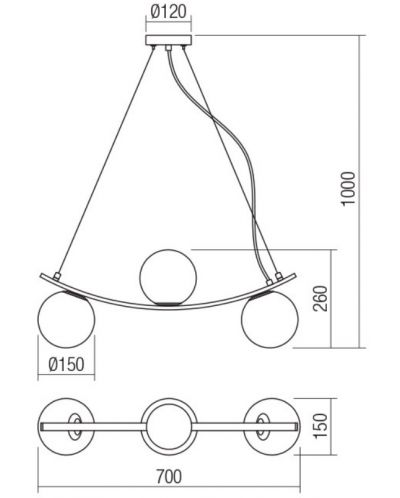 Pendul Smarter - Volley 01-2717, IP20, E14, 3x28W, mat auriu - 2