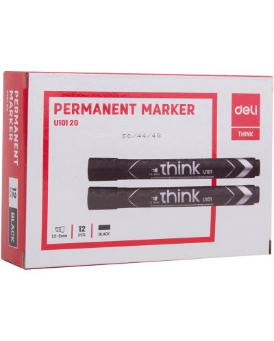 Marker permanent Deli Think - EU10120, vаrf conic, negru - 3