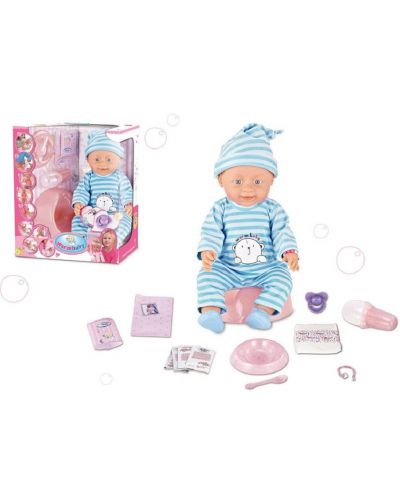Papusa care face pipi Warm Baby - Cu hainute in dungi - 1