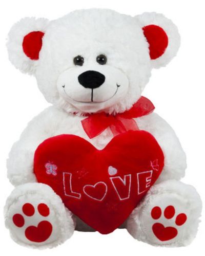 Jucărie de pluș Amek Toys - Urs alb cu inimă roșie, 45 cm - 1