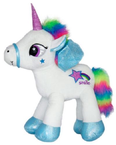 Jucărie de pluș Amek Toys - Unicorn cu coamă colorată, alb, 41 cm - 1