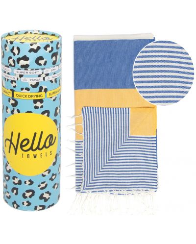 Prosop de plajă în cutie Hello Towels - Palermo, 100 x 180 cm, 100% bumbac, galben-albastru - 1