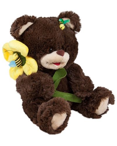 Jucărie de pluș Amek Toys - Ursuleț de pluș cu floare și botul alb, 28 cm - 1