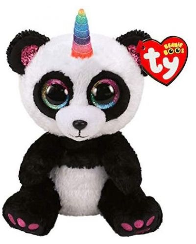 Jucarie de plus TY Toys Beanie Boos - Panda colorata cu un corn Paris, 15 cm - 1