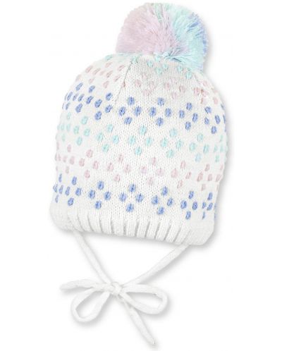 Căciulă tricotată cu ciucuri Sterntaler - 41 cm, 4-5 luni, albă-roz - 1