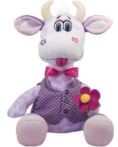 Jucărie de pluș Amek Toys - Vacă cu floare, mov, 50 cm - 1