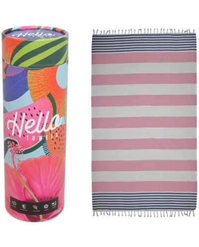 Prosop de plajă în cutie Hello Towels - New Collection, 100 x 180 cm, 100% bumbac, albastru-roz - 1