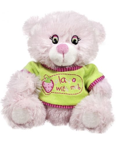Jucărie de pluș Amek Toys - Ursuleț de pluș roz cu tricou, 30 cm - 1