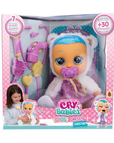 IMC Toys Cry Babies Crying Tears Doll - Crystal, Sick Baby, violet și alb - 1