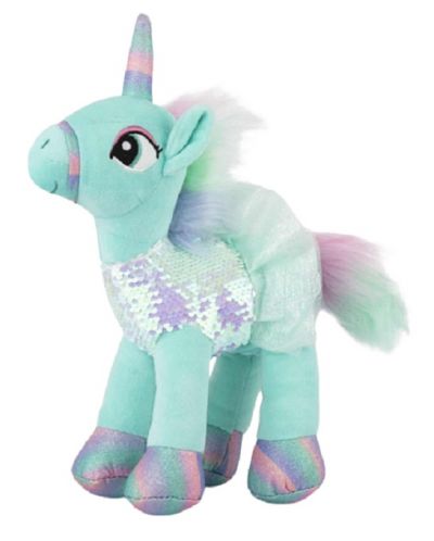 Jucărie de pluș Amek Toys - Unicorn cu rochie din paiete, verde, 24 cm - 1