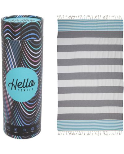 Prosop de plajă în cutie Hello Towels - New Collection, 100 x 180 cm, 100% bumbac, albastru-gri - 1