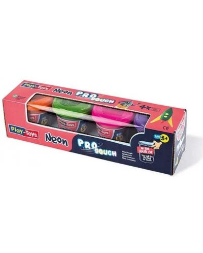 Plastilina Play-Toys - Culori neon, 4 х 50 gr. - 1