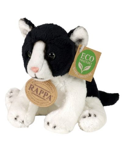 Jucărie de pluș Rappa Eco Friends - Pisică, alb-negru, 14 cm - 1