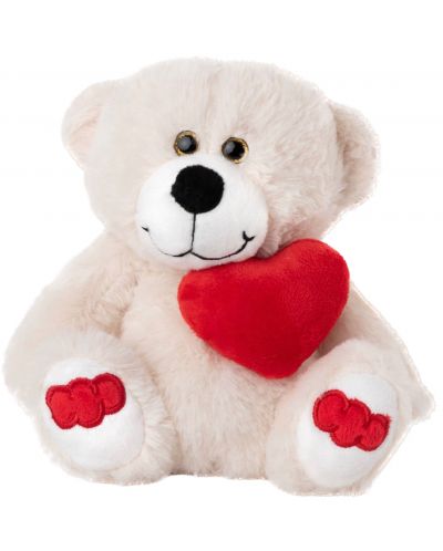 Jucărie de pluș Amek Toys - Ursuleț de pluș alb cu inimă roșie, 19 cm - 1