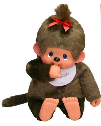 Jucarie de plus Monchhichi - Maimuta-fetita cu bavetica, 80 cm - 2