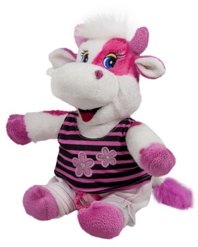 Jucărie de pluș Amek Toys - Vacă roz cu bluză, 25 cm - 1