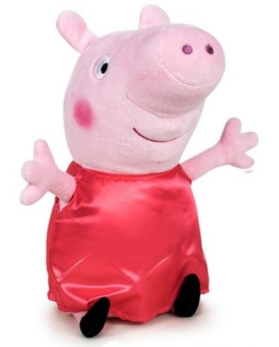 Jucarie de plus Dino Toys - Peppa Pig - Peppa, cu rochie de satin rosie, 20 cm - 1