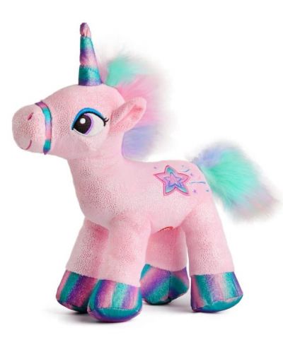 Jucărie de pluș Amek Toys - Unicorn cu corn strălucitor, 28 cm, roz - 1