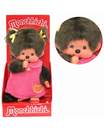 Jucarie de plus Monchhichi Fluffy girl - Maimutica, 20 cm - 2