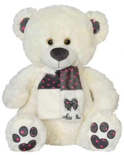 Jucărie de pluș Amek Toys - Ursuleț cu eșarfă pepit, 30 cm, albă - 1