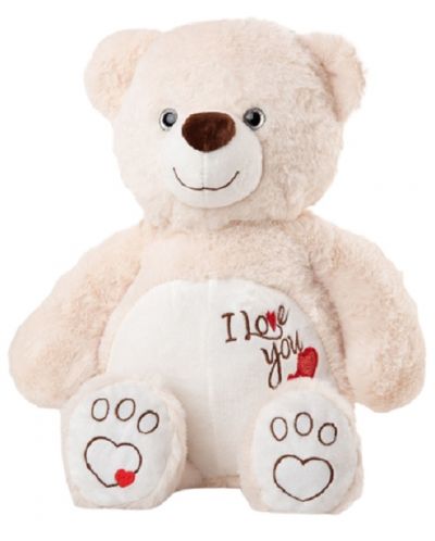 Jucărie de pluș Amek Toys - Ursuleț de pluș cu inimioare brodate, alb, 33 cm - 1