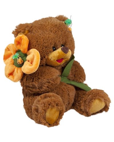 Jucărie de pluș Amek Toys - Ursuleț de pluș cu floare și botul maro, 28 cm - 1