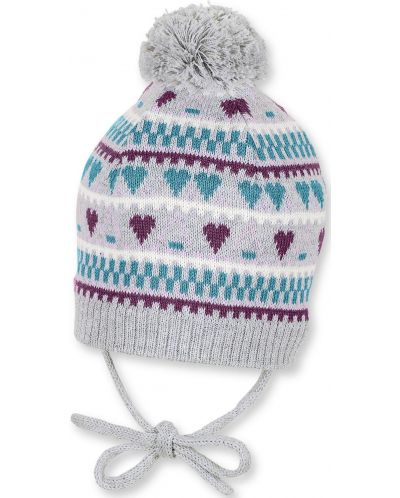 Pălărie tricotată pentru copii Sterntaler - La inimioare, 47 cm, 9-12 luni, gri - 1