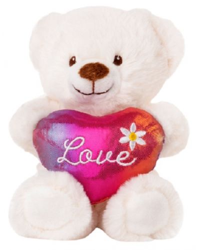 Jucărie de pluș Amek Toys - Ursuleț de pluș cu inimă de cameleon, alb, 16 cm - 1