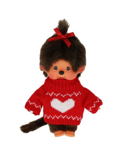 Jucarie de plus Monchhichi - Maimuta fetita cu pulover, 20cm - 2