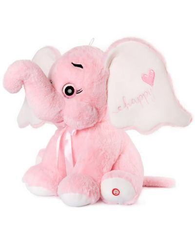 Jucărie de pluș Amek Toys - Elefant cu inimă și sunet, roz, 41 cm - 1