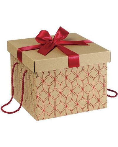 Cutie de cadou Giftpack - Auriu cu rosu, cu panglica si manere, 27 х 27 х 20 cm - 1
