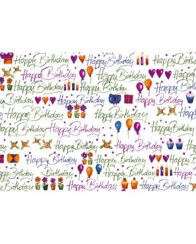 Hartie de impachetat cadouri Susy Card - Happy Birthday colorat, 70 x 200 cm - 1