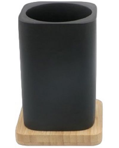Suport pentru periuță de dinți Inter Ceramic - Ninel, 8.5 x 12.2 cm, negru-bambus - 1