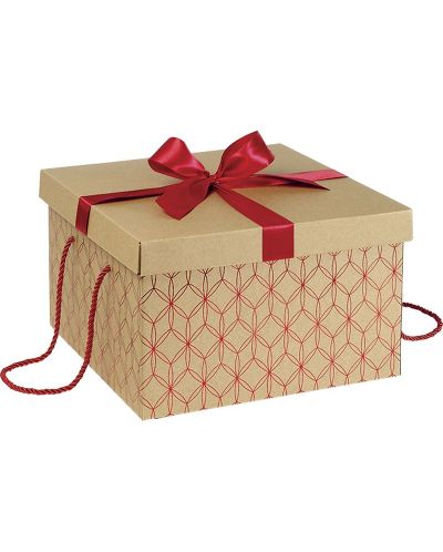 Cutie de cadou Giftpack -Auriu cu rosu, cu panglica si manere, 34 x 34 x 20 cm - 1