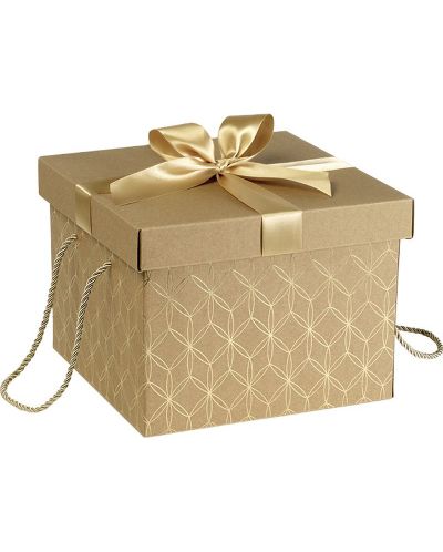 Cutie de cadou Giftpack -Aur, cu panglică și mânere, 27 х 27 х 20 cm - 1