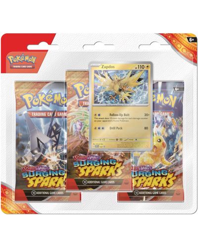 Pokemon TCG: Scarlet & Violet 8 Surging Sparks 3 Pack Blister - Zapdos - 1