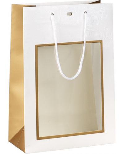 Sacosa de cadou Giftpack - 20 x 10 x 29 cm, alb si cupru, cu fereastra PVC - 1