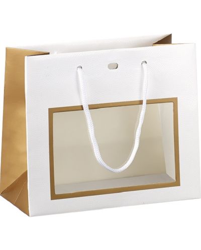 Sacosa de cadou Giftpack - 20 x 10 x 17 cm, alb si cupru, cu fereastra PVC - 1