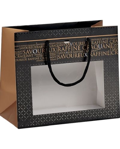 Sacosa de cadou Giftpack Savoureux - 20 x 10 x 17  cm, negru si cupru, fereastra PVC - 1