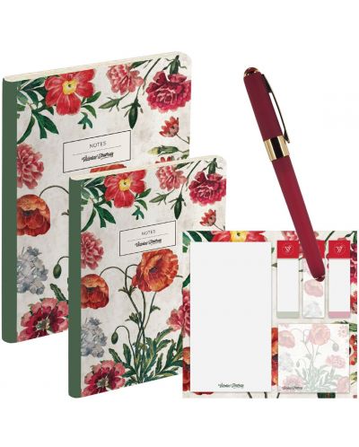 Set cadou Victoria's Journals Florals - Poppy, 4 piese, în cutie - 1