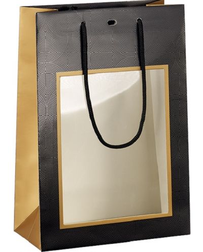 Sacosa de cadou Giftpack - 20 x 10 x 29 cm, negru si cupru, cu fereastra PVC - 1